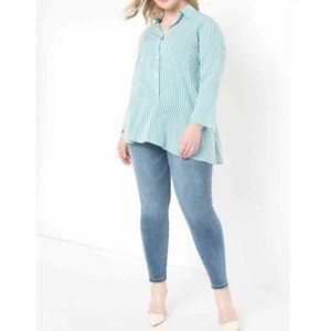 ELOQUII Button Front Collared Asymmetrical Peplum Hem Blouse